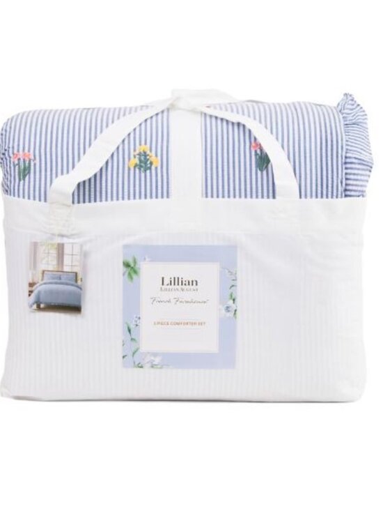 Lillian August Other - Lillian August Floral Embroidered Blue Seersucker Comforter Set